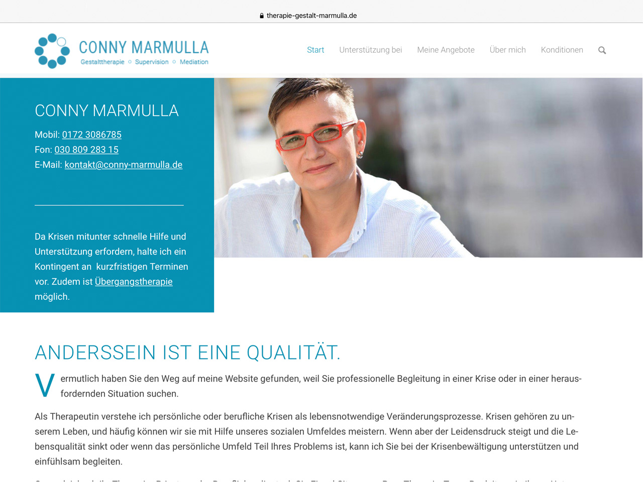 Website Conny Marmulla, Therapeutin