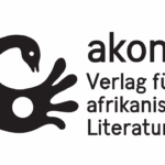 Logo des akono Verlags für afrikanische Literatur, schwarz. Links eine geschwungene Ente, rechts Schrift.